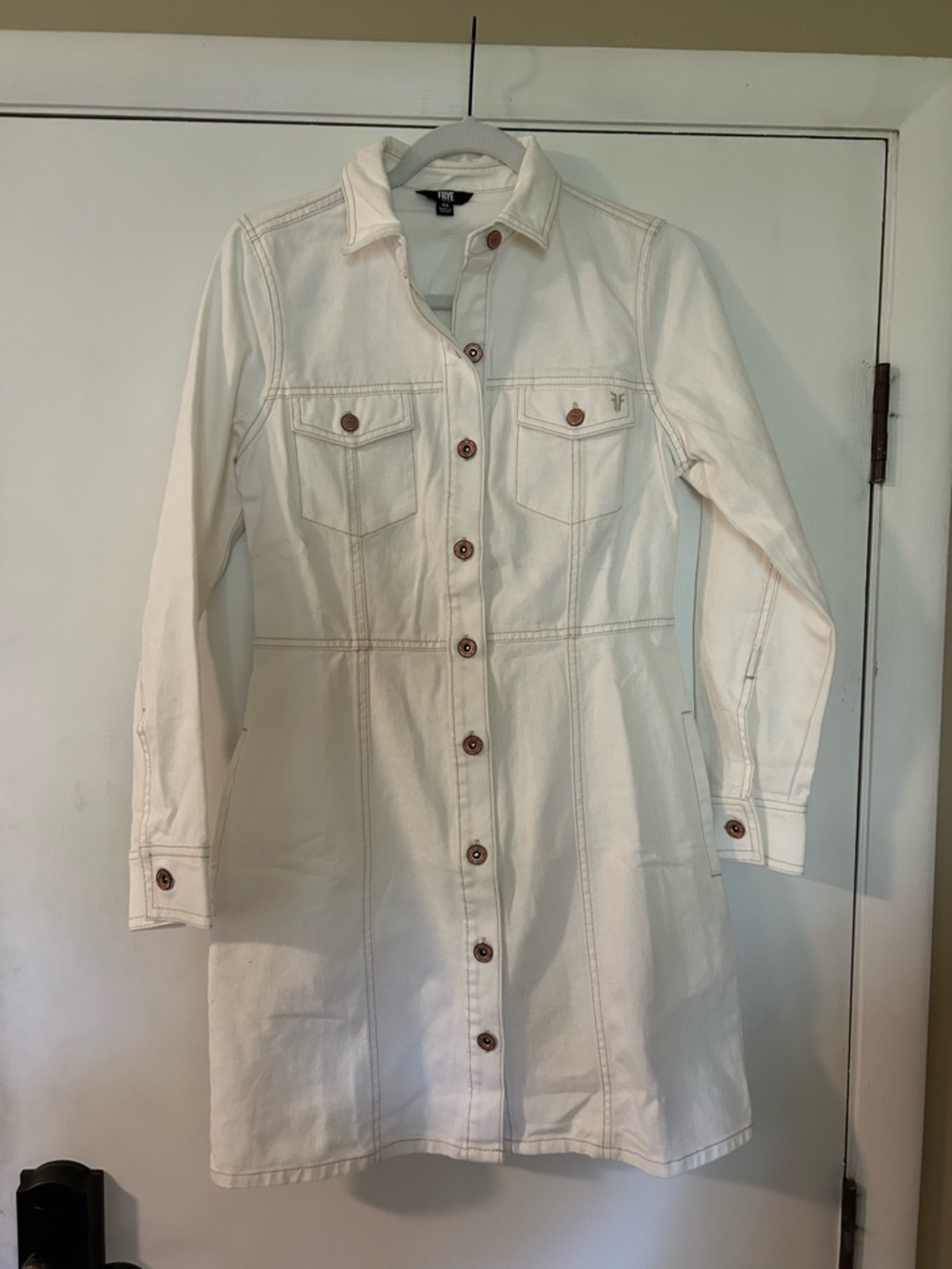 Frye White Button-Front Long-Sleeve Jean Dress